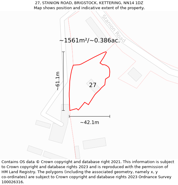 27, STANION ROAD, BRIGSTOCK, KETTERING, NN14 1DZ: Plot and title map