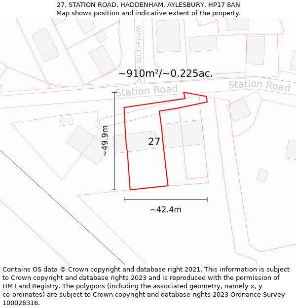 27, STATION ROAD, HADDENHAM, AYLESBURY, HP17 8AN: Plot and title map