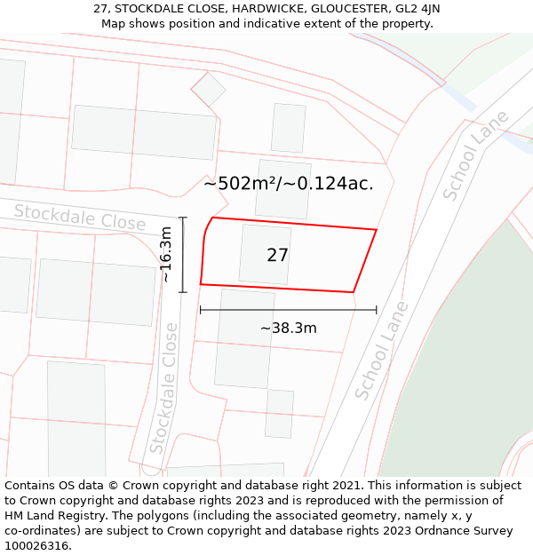 27, STOCKDALE CLOSE, HARDWICKE, GLOUCESTER, GL2 4JN: Plot and title map