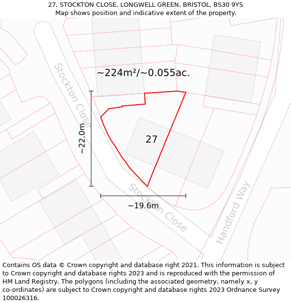 27, STOCKTON CLOSE, LONGWELL GREEN, BRISTOL, BS30 9YS: Plot and title map