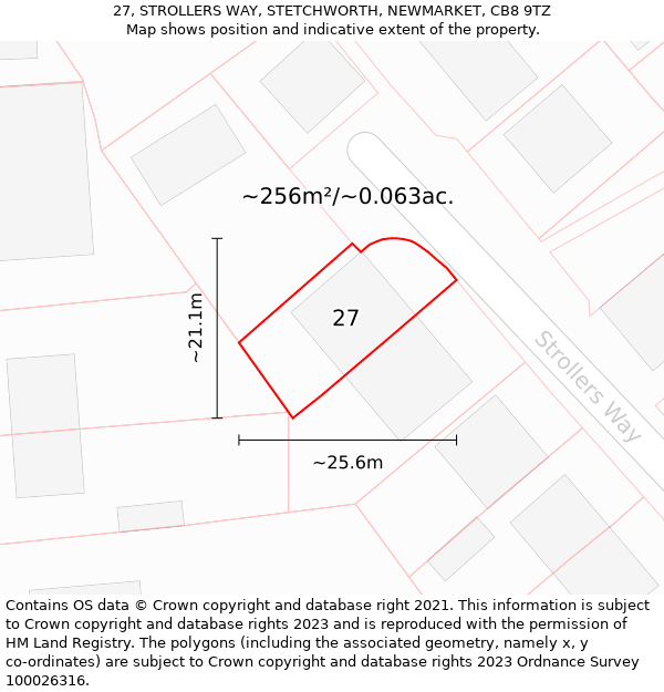 27, STROLLERS WAY, STETCHWORTH, NEWMARKET, CB8 9TZ: Plot and title map