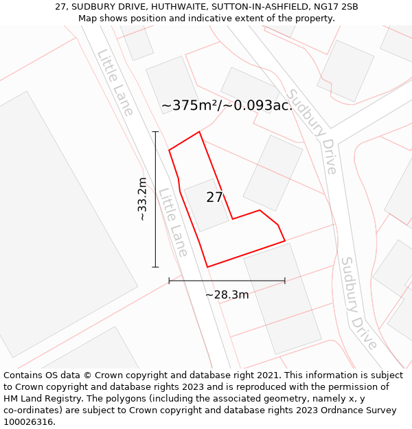 27, SUDBURY DRIVE, HUTHWAITE, SUTTON-IN-ASHFIELD, NG17 2SB: Plot and title map