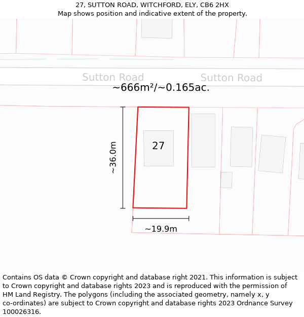 27, SUTTON ROAD, WITCHFORD, ELY, CB6 2HX: Plot and title map