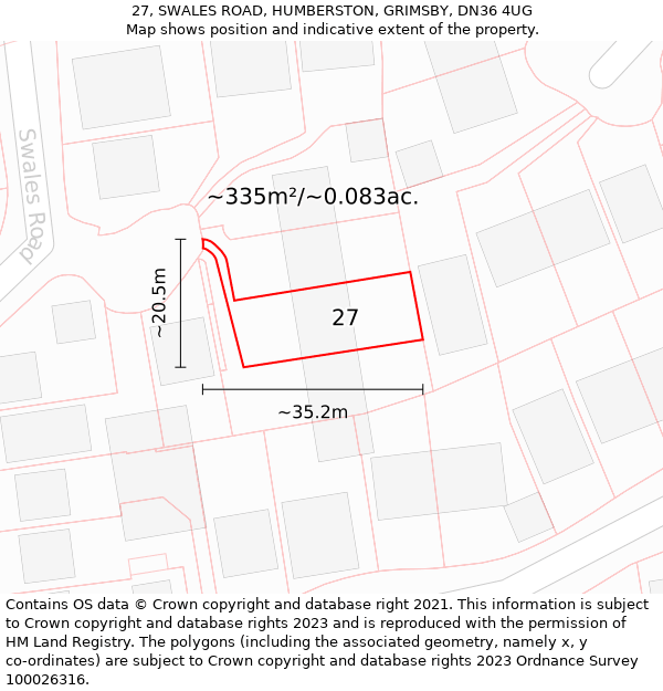 27, SWALES ROAD, HUMBERSTON, GRIMSBY, DN36 4UG: Plot and title map