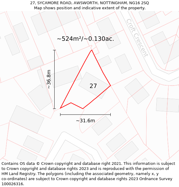 27, SYCAMORE ROAD, AWSWORTH, NOTTINGHAM, NG16 2SQ: Plot and title map