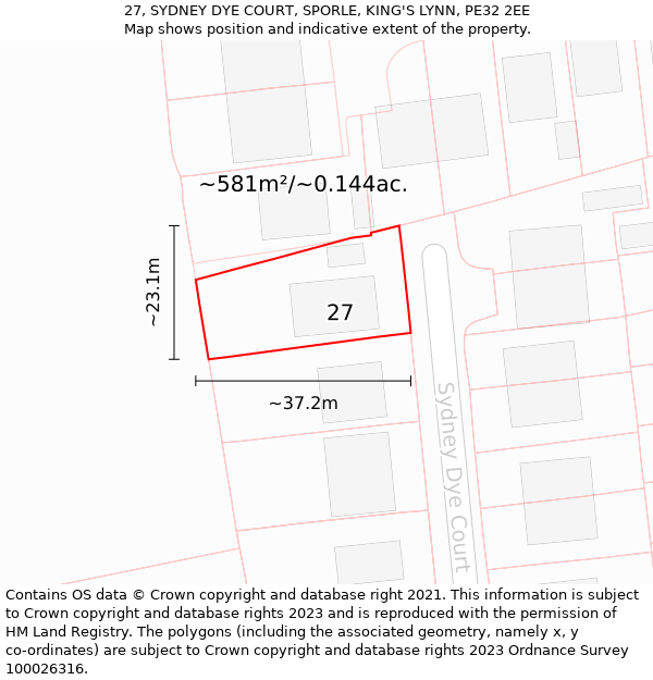 27, SYDNEY DYE COURT, SPORLE, KING'S LYNN, PE32 2EE: Plot and title map