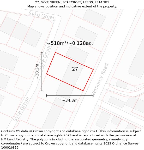 27, SYKE GREEN, SCARCROFT, LEEDS, LS14 3BS: Plot and title map