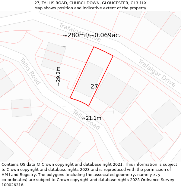 27, TALLIS ROAD, CHURCHDOWN, GLOUCESTER, GL3 1LX: Plot and title map