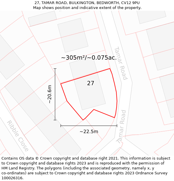 27, TAMAR ROAD, BULKINGTON, BEDWORTH, CV12 9PU: Plot and title map