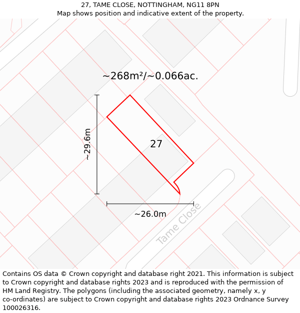 27, TAME CLOSE, NOTTINGHAM, NG11 8PN: Plot and title map