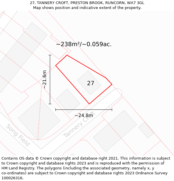 27, TANNERY CROFT, PRESTON BROOK, RUNCORN, WA7 3GL: Plot and title map