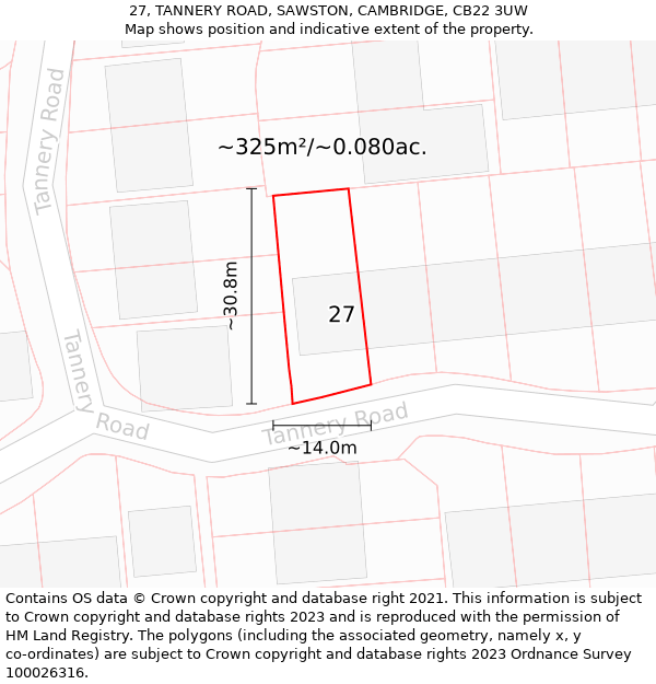 27, TANNERY ROAD, SAWSTON, CAMBRIDGE, CB22 3UW: Plot and title map