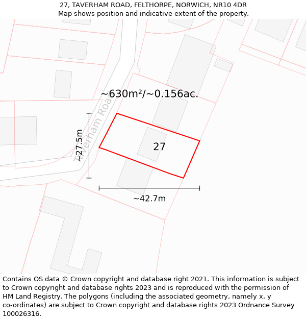 27, TAVERHAM ROAD, FELTHORPE, NORWICH, NR10 4DR: Plot and title map