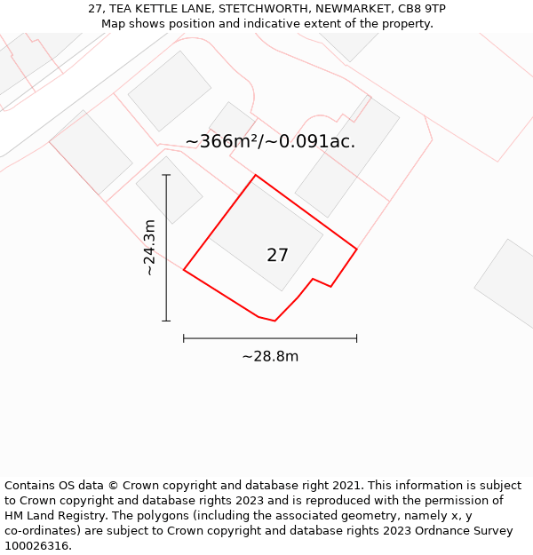 27, TEA KETTLE LANE, STETCHWORTH, NEWMARKET, CB8 9TP: Plot and title map