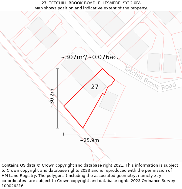 27, TETCHILL BROOK ROAD, ELLESMERE, SY12 0FA: Plot and title map