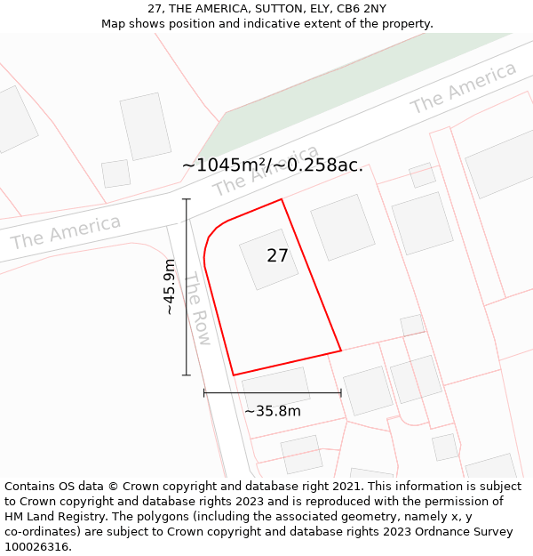 27, THE AMERICA, SUTTON, ELY, CB6 2NY: Plot and title map