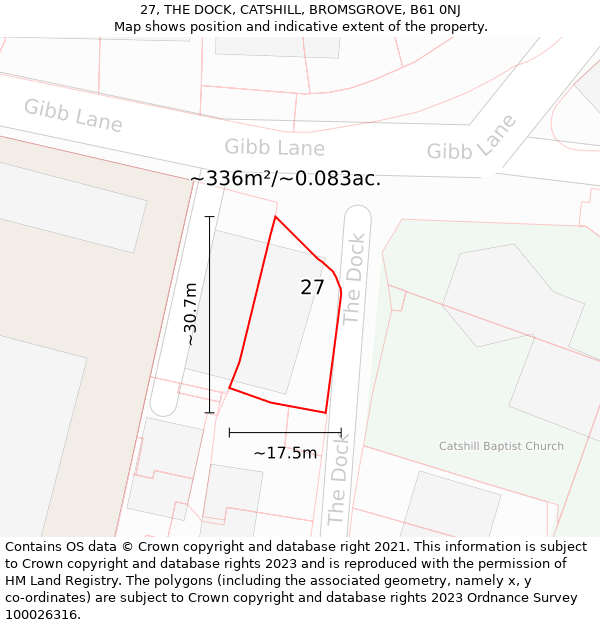 27, THE DOCK, CATSHILL, BROMSGROVE, B61 0NJ: Plot and title map