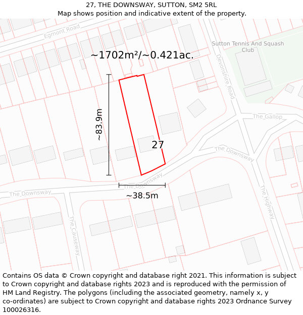 27, THE DOWNSWAY, SUTTON, SM2 5RL: Plot and title map