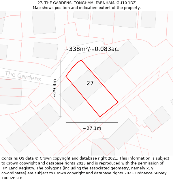 27, THE GARDENS, TONGHAM, FARNHAM, GU10 1DZ: Plot and title map