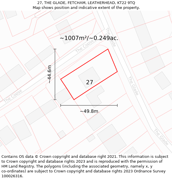 27, THE GLADE, FETCHAM, LEATHERHEAD, KT22 9TQ: Plot and title map