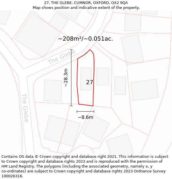 27, THE GLEBE, CUMNOR, OXFORD, OX2 9QA: Plot and title map