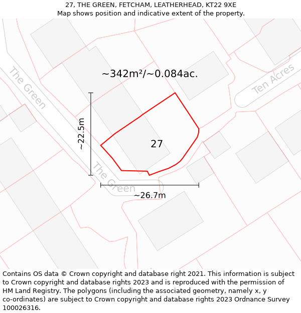 27, THE GREEN, FETCHAM, LEATHERHEAD, KT22 9XE: Plot and title map