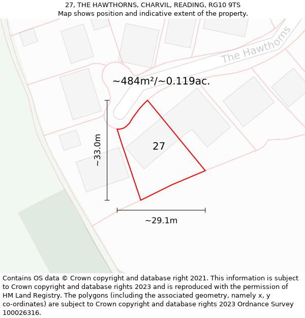 27, THE HAWTHORNS, CHARVIL, READING, RG10 9TS: Plot and title map