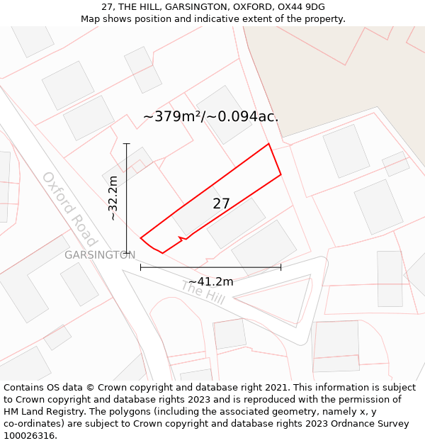 27, THE HILL, GARSINGTON, OXFORD, OX44 9DG: Plot and title map