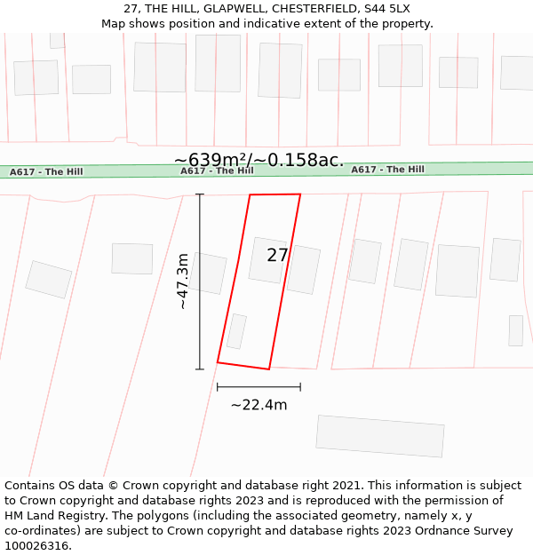 27, THE HILL, GLAPWELL, CHESTERFIELD, S44 5LX: Plot and title map