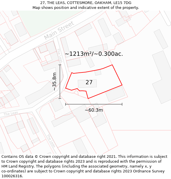 27, THE LEAS, COTTESMORE, OAKHAM, LE15 7DG: Plot and title map