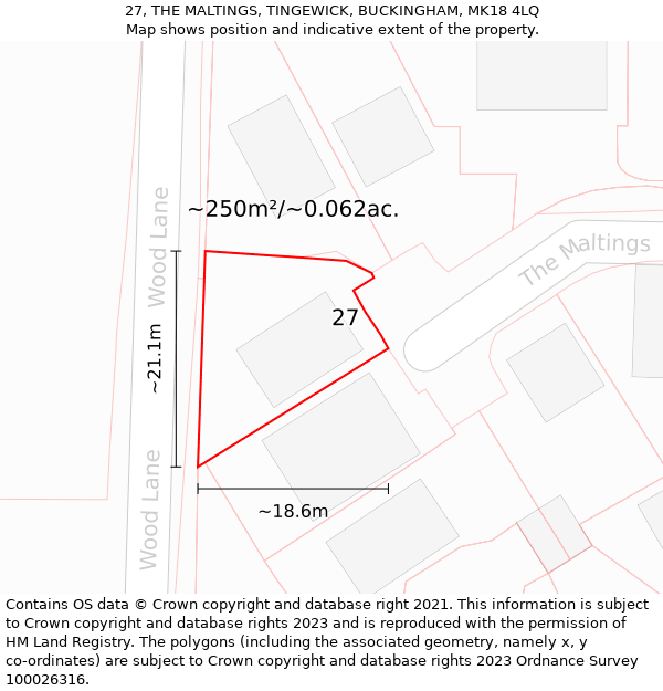 27, THE MALTINGS, TINGEWICK, BUCKINGHAM, MK18 4LQ: Plot and title map