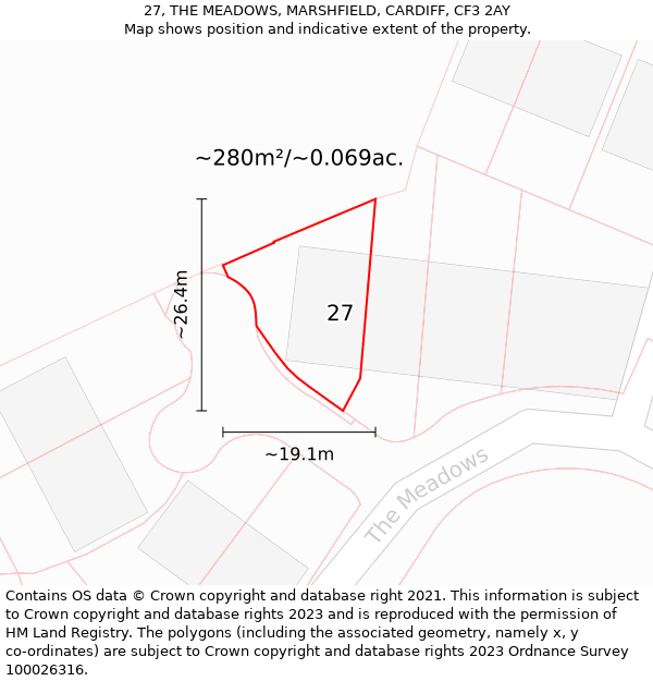 27, THE MEADOWS, MARSHFIELD, CARDIFF, CF3 2AY: Plot and title map