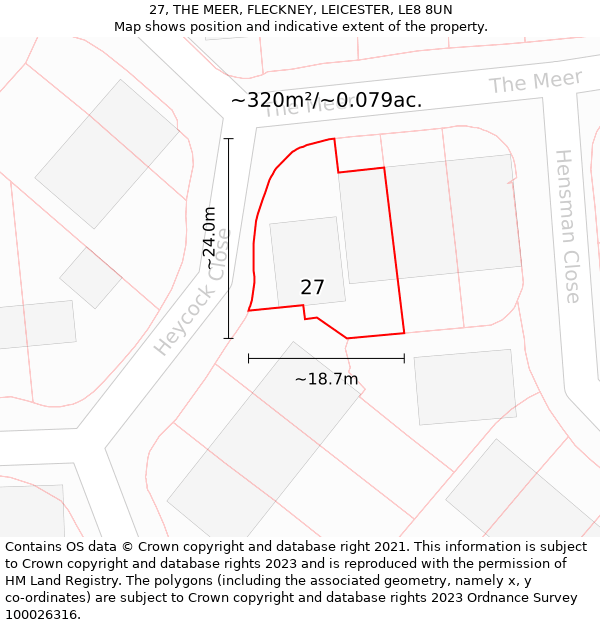 27, THE MEER, FLECKNEY, LEICESTER, LE8 8UN: Plot and title map