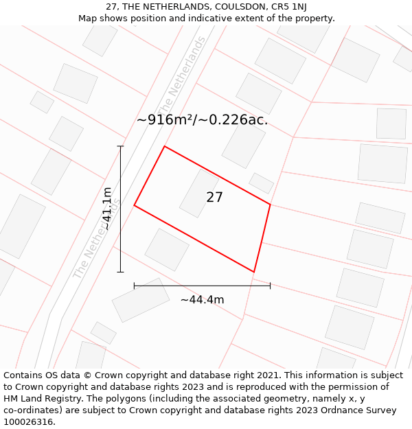 27, THE NETHERLANDS, COULSDON, CR5 1NJ: Plot and title map