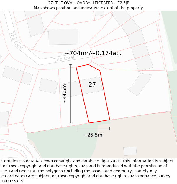 27, THE OVAL, OADBY, LEICESTER, LE2 5JB: Plot and title map