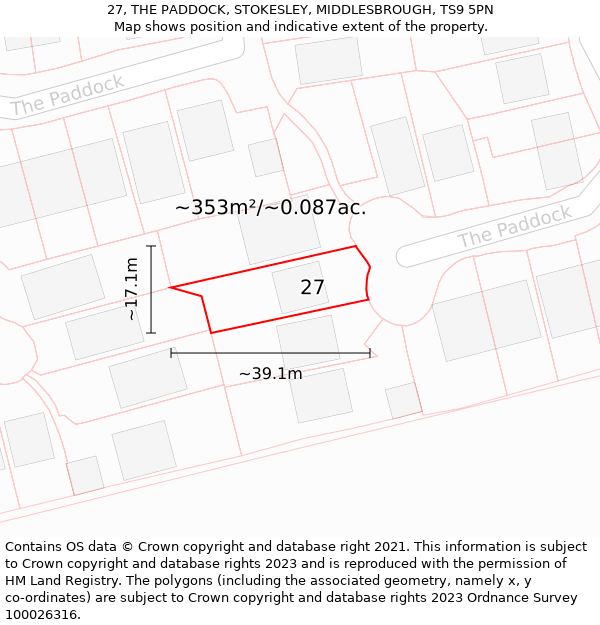 27, THE PADDOCK, STOKESLEY, MIDDLESBROUGH, TS9 5PN: Plot and title map