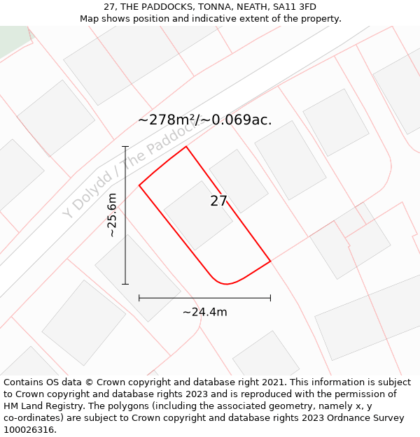 27, THE PADDOCKS, TONNA, NEATH, SA11 3FD: Plot and title map