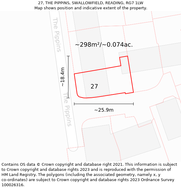 27, THE PIPPINS, SWALLOWFIELD, READING, RG7 1LW: Plot and title map