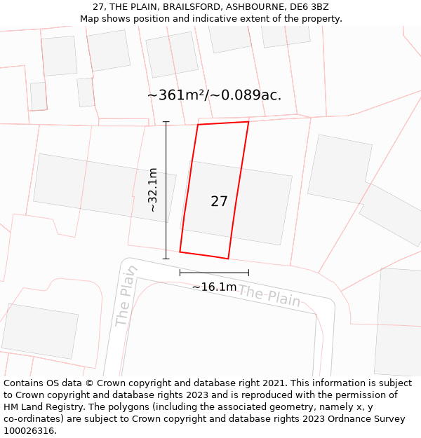 27, THE PLAIN, BRAILSFORD, ASHBOURNE, DE6 3BZ: Plot and title map