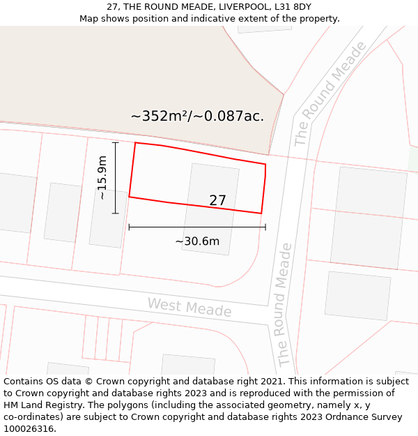 27, THE ROUND MEADE, LIVERPOOL, L31 8DY: Plot and title map