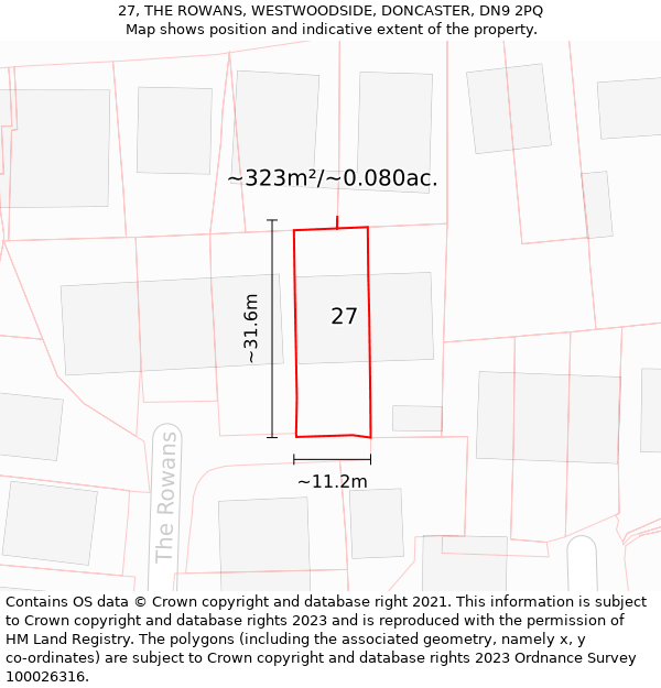 27, THE ROWANS, WESTWOODSIDE, DONCASTER, DN9 2PQ: Plot and title map