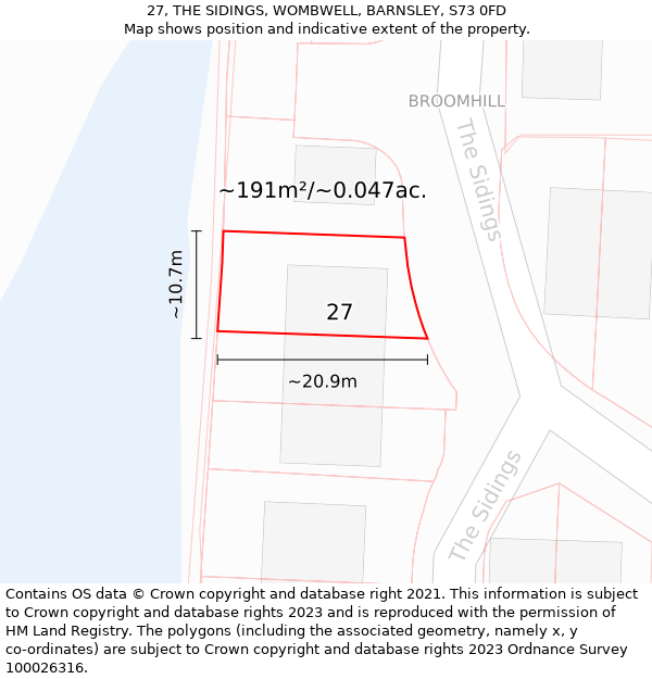 27, THE SIDINGS, WOMBWELL, BARNSLEY, S73 0FD: Plot and title map