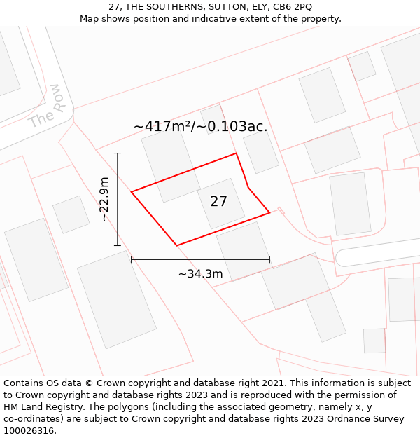 27, THE SOUTHERNS, SUTTON, ELY, CB6 2PQ: Plot and title map