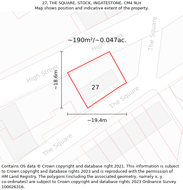 27, THE SQUARE, STOCK, INGATESTONE, CM4 9LH: Plot and title map