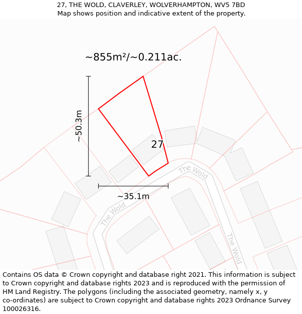 27, THE WOLD, CLAVERLEY, WOLVERHAMPTON, WV5 7BD: Plot and title map