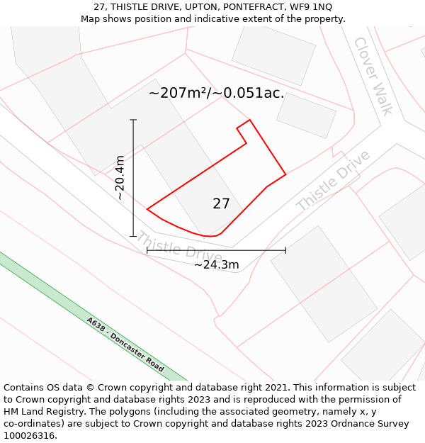 27, THISTLE DRIVE, UPTON, PONTEFRACT, WF9 1NQ: Plot and title map