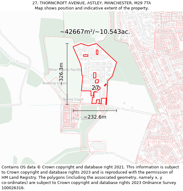 27, THORNCROFT AVENUE, ASTLEY, MANCHESTER, M29 7TA: Plot and title map