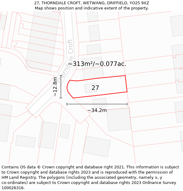 27, THORNDALE CROFT, WETWANG, DRIFFIELD, YO25 9XZ: Plot and title map