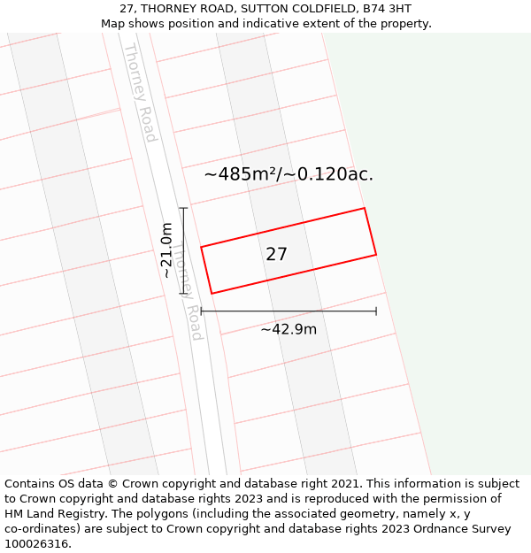 27, THORNEY ROAD, SUTTON COLDFIELD, B74 3HT: Plot and title map