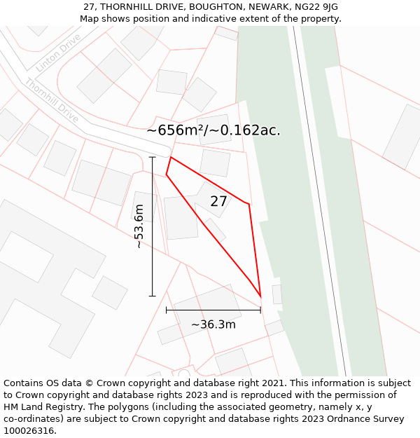 27, THORNHILL DRIVE, BOUGHTON, NEWARK, NG22 9JG: Plot and title map